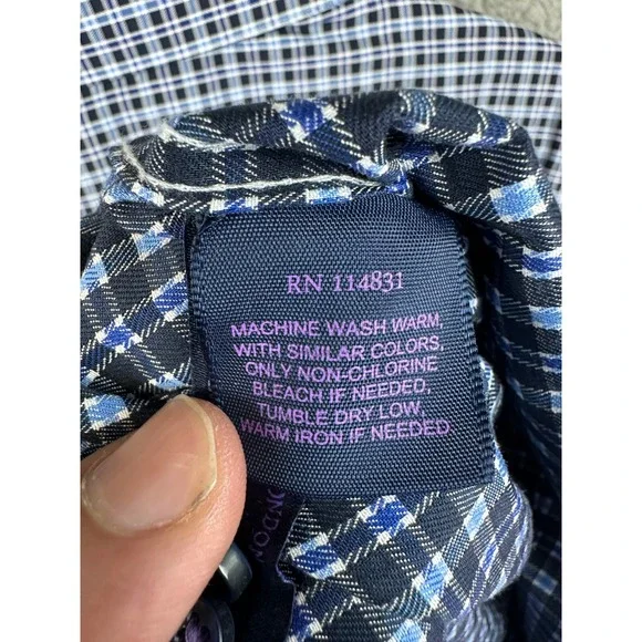 Michelsons of London Shirt Men's Regular Fit Blue Plaid Cuff Dress Shirt XXL New